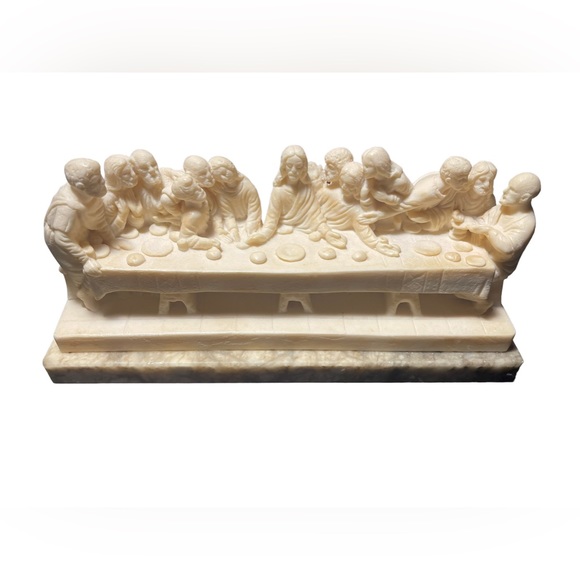 Vintage Mid Century Alabaster Last Supper carved statue on Marble Italy - Picture 1 of 10